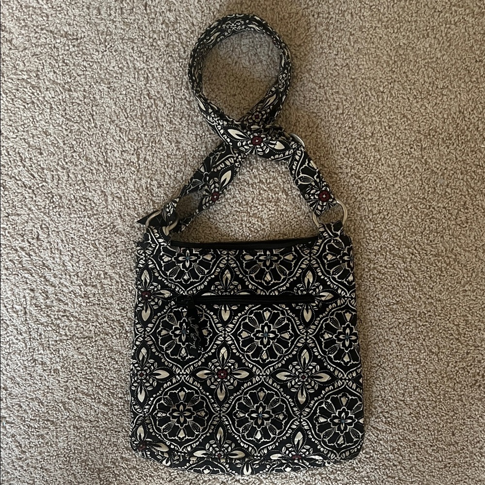 Vera Bradley Black and Cream Floral Crossbody Bag